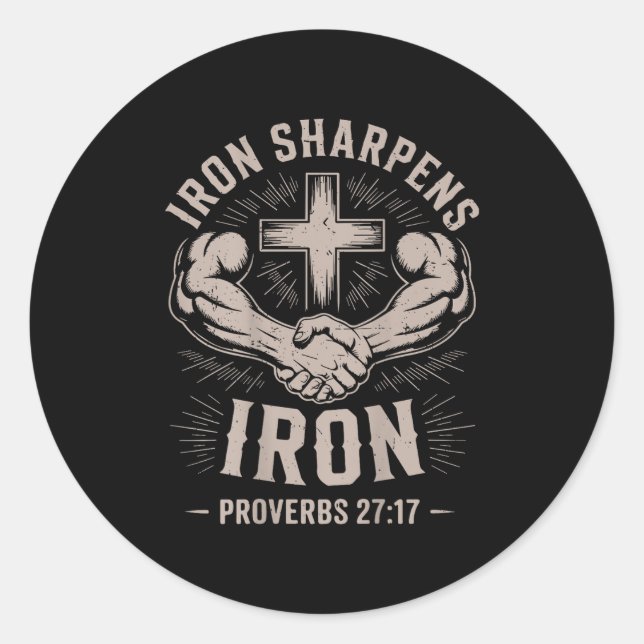 Men's Christian Workout Iron Sharpens Iron Proverb Classic Round Sticker (Front)