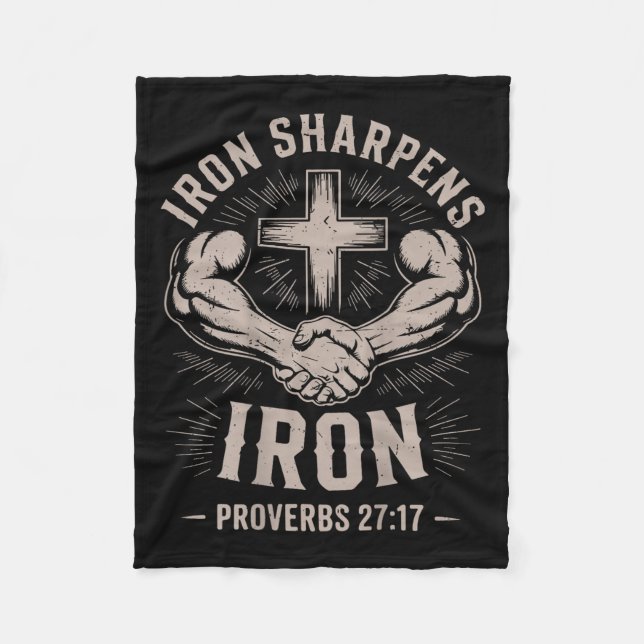 Men's Christian Workout Iron Sharpens Iron Proverb Fleece Blanket (Front)