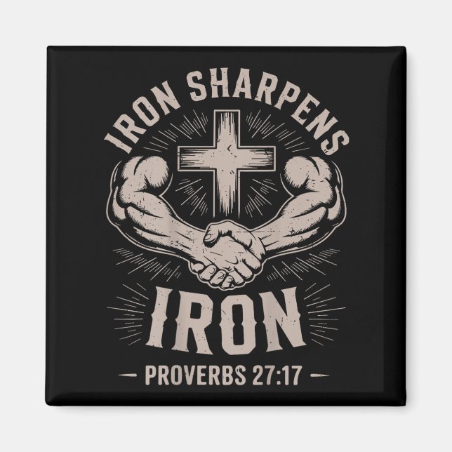 Men's Christian Workout Iron Sharpens Iron Proverb Magnet (Front)