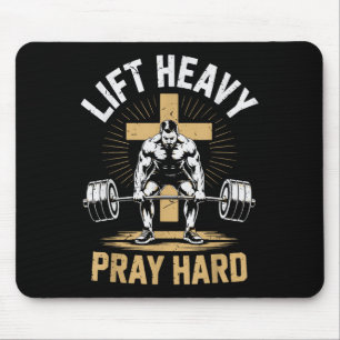 Men's Christian Workout Lift Heavy Pray Hard Jesus Mouse Pad