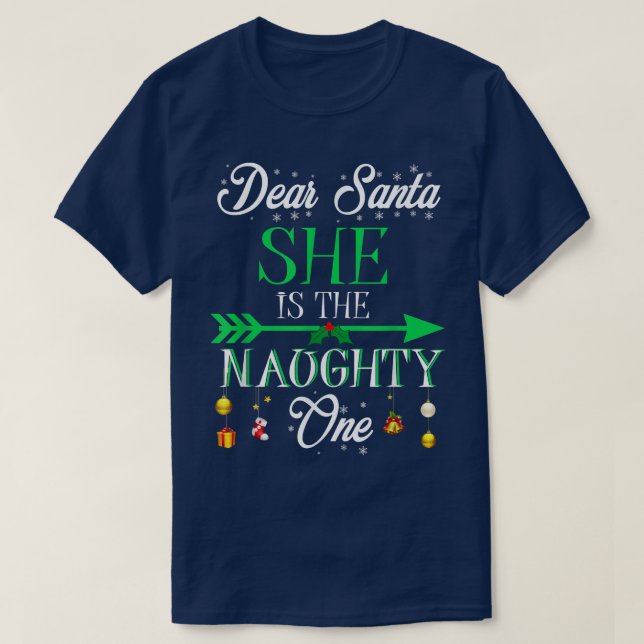 Mens Christmas Pajama Outfit Couples She's the Nau T-Shirt (Design Front)