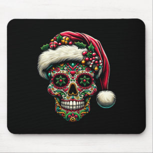 Mens Christmas Sugar Skull Santa Hat Day Of The Mouse Pad