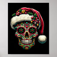 Mens Christmas Sugar Skull Santa Hat Day Of The