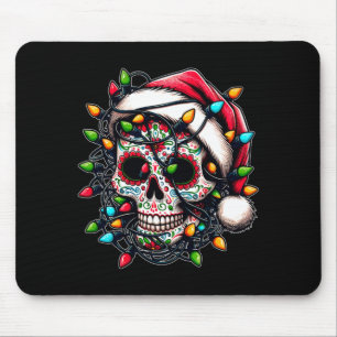 Mens Christmas Sugar Skull Santa Hat Lights Day Of Mouse Pad