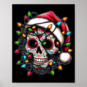 Mens Christmas Sugar Skull Santa Hat Lights Day Of Poster
