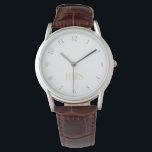 Mens Classic Brown Leather Strap Monogrammed Watch<br><div class="desc">Custom, personalised, men's classic brown leather strap, silver alloy case, wrist watch. Simply type in the initials. Go ahead create a wonderful, custom watch for the special men in your life - dad, groom, husband, brother, grandfather, boyfriend. Makes a great custom gift for father's day, birthday, wedding, marriage anniversary, christmas,...</div>
