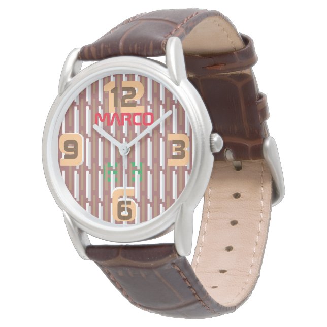 Men's Classic Brown Leather Strap Watch (Angled)