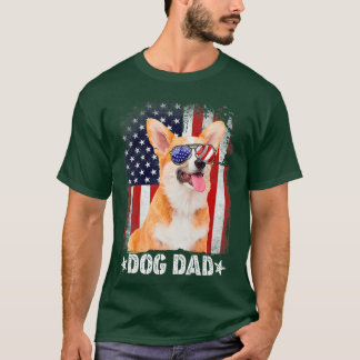 Mens Classic Corgi Dog Dad Usa Flag Fathers Day112 T-Shirt