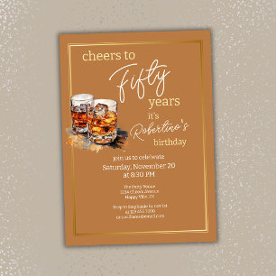 Men's Classic Double Whiskey Glass 50th birthday Invitation