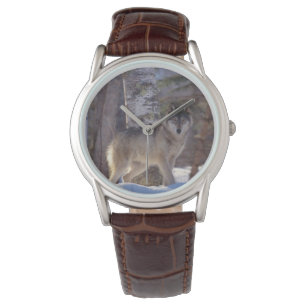 Mens Classic Watch/Wildlife Wolf Watch