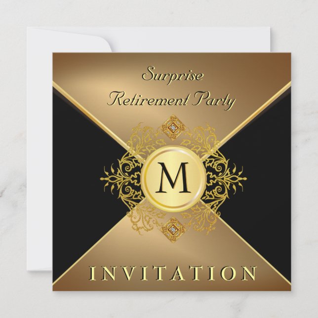 Mens Classy Black Gold Monogram Special Occasion Invitation (Front)