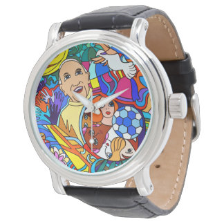 men's clock with leather armband black watch