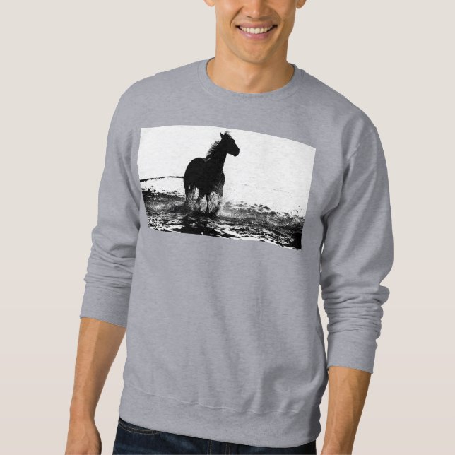 Mens Clothing Grey Sweatshirt Running Horse (Front)