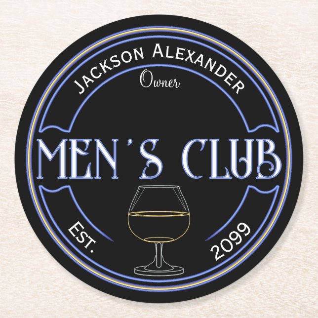 Men's Club Man Cave Bar Paper Coasters (Front)