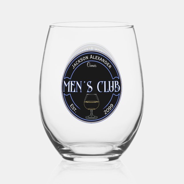 Men's Club Man Cave Drinkware Cocktail Stemless Wine Glass (Front)
