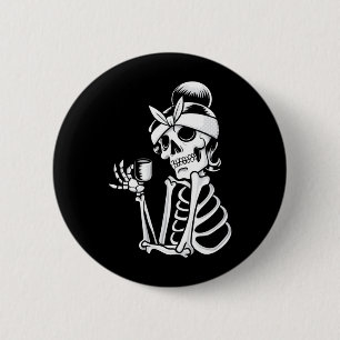 Mens Coffee Drinking Skeleton Halloween Costume 6 Cm Round Badge
