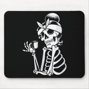 Mens Coffee Drinking Skeleton Halloween Costume Mouse Pad
