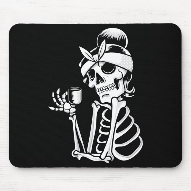 Mens Coffee Drinking Skeleton Halloween Costume Mouse Pad (Front)