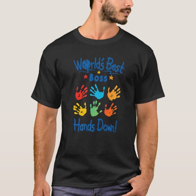 Mens Colourful Little Hands Worldu2019s Best Boss  T-Shirt (Front)