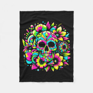 Mens Colourful Sugar Skull - Day Of The Government Fleece Blanket