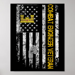Mens Combat Engineer Veteran Shirt Vintage Flag Ve Poster