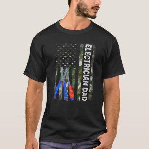 Mens Cool American Flag Camouflage Electrician Dad T-Shirt
