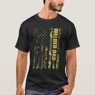 Mens Cool American Flag Camouflage Welder Dad Fath T-Shirt
