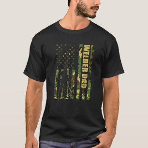 Mens Cool American Flag Camouflage Welder Dad Fath T-Shirt