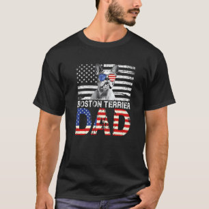 Mens Cool Boston Terrier Dad Usa Flag Patriotic Fa T-Shirt