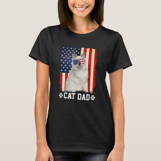 Mens Cool Cat Dad American Flag Father S Day T-Shirt (Front)