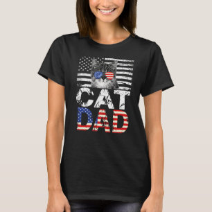 Mens Cool Cat Dad Usa Flag Patriotic Fathers Day   T-Shirt