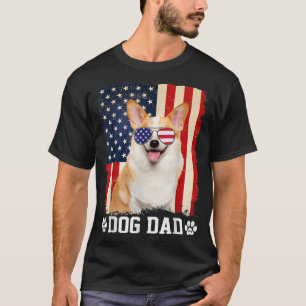 Mens Cool Corgi Dog Dad American Flag Fathers Day  T-Shirt