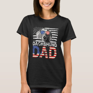 Mens Cool Dachshund Dad Usa Flag Patriotic Fathers T-Shirt