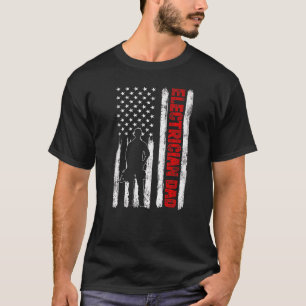 Mens Cool Father's Day American Flag Electrician D T-Shirt