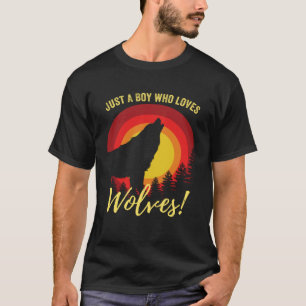 Mens Cool Just A Boy Who Loves Wolves Boys Wolf T-Shirt