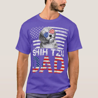 Mens Cool Shih Tzu Dad USA Flag Patriotic Fathers  T-Shirt