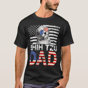 Mens Cool Shih Tzu Dad Usa Flag Patriotic Fathers T-Shirt