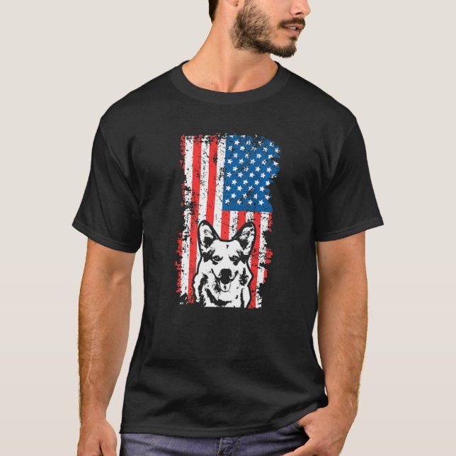 Mens Corgi Dog American Flag July 4th T-Shirt (Front)