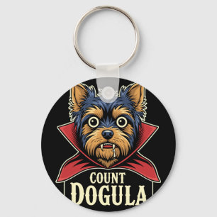 Mens count dogula yorkie dog halloween party key ring