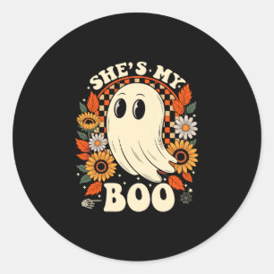 Mens couples boo skeleton matching couple classic round sticker