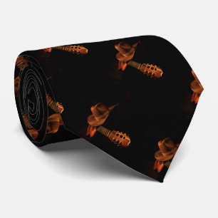 Mens Cowboy Hat and Guitar Western Neck Tie