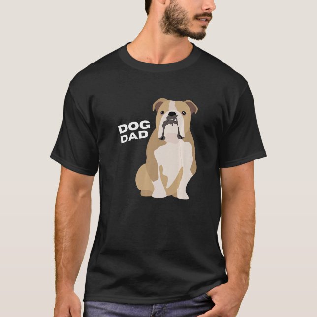 Mens Cream & White Bulldog Dog Dad Man   T-Shirt (Front)