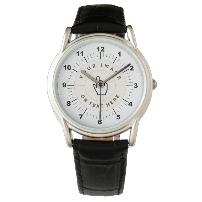 Men's Crown Protector Black Leather Strap Watch (Front)