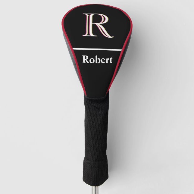 Men's Custom Monogram with Name Black White  Golf Head Cover (Front)