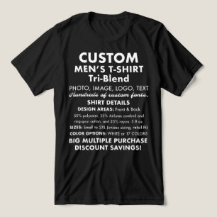 Men's Custom Personalised Black Tri-Blend T-Shirt Shirt