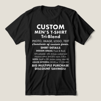 Men's Custom Personalised Black Tri-Blend T-Shirt Tri-Blend Shirt