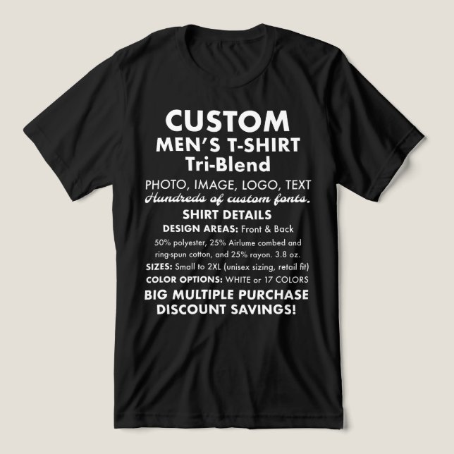 Men's Custom Personalised Black Tri-Blend T-Shirt Tri-Blend Shirt (Design Front)