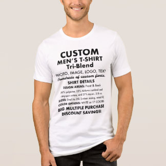 Men's Custom Personalised White Tri-Blend T-Shirt Tri-Blend Shirt