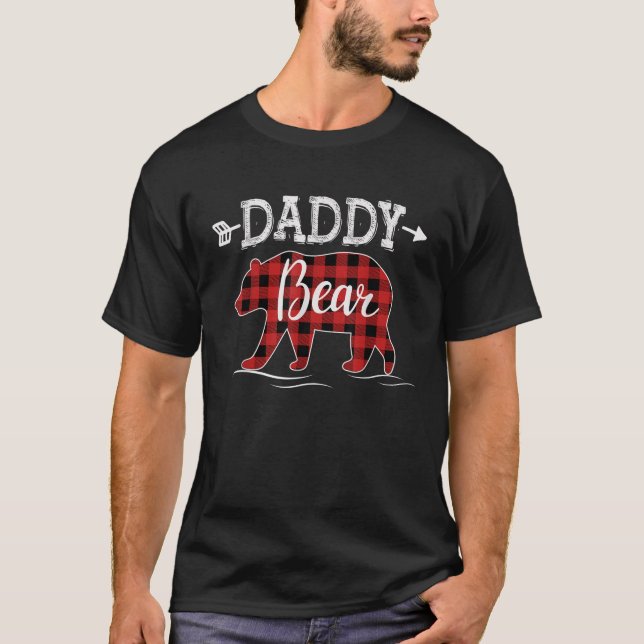Mens Cute Daddy Bear Dark Red Pleid Xmas Pajama Fa T-Shirt (Front)