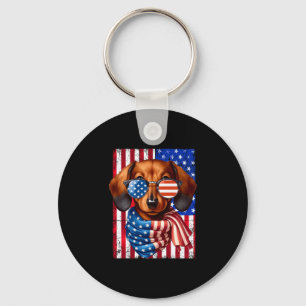 Mens dachshund dog usa flag sunglasses patriotic key ring